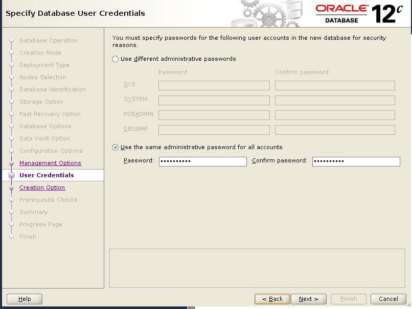 dbca user credentials