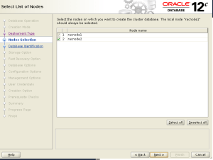 dbca select nodes